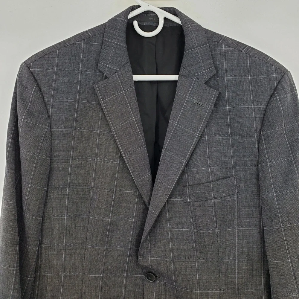 Hugo Boss Mens 40R Grey‎ Windowpane Virgin Wool Blazer Sport Coat Paolini/Movio